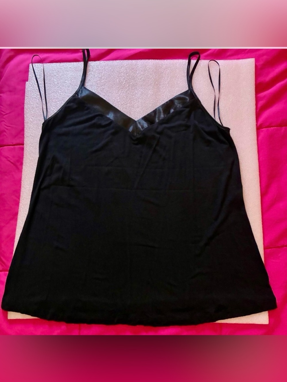 Black Satin-Trim Cami Tank Top - Women's
